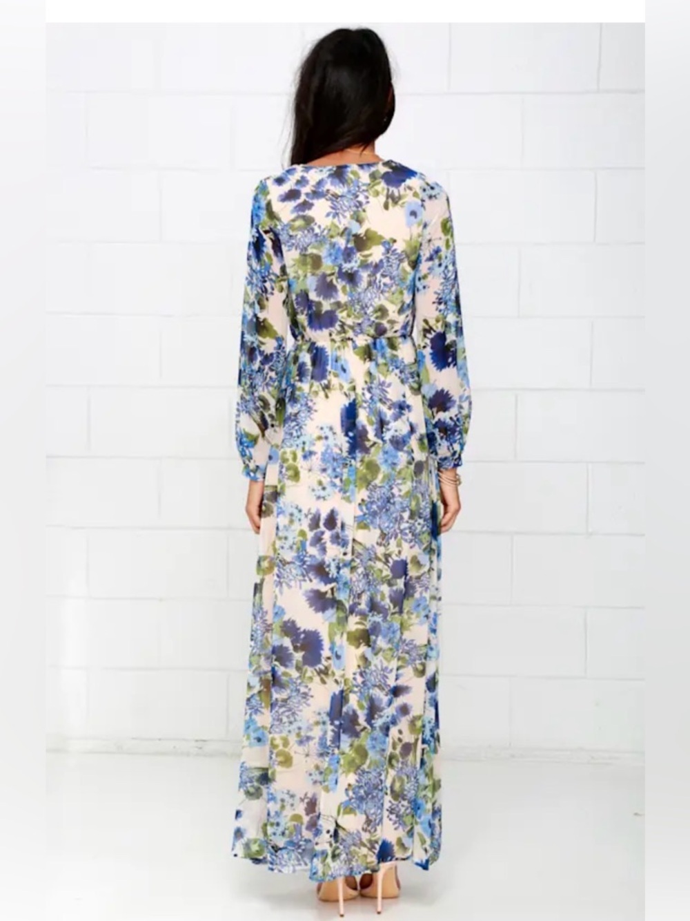 Lulus Maxi Dress White Blue Floral Large - Picture 3 of 11